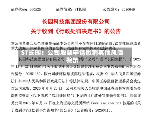 ST长园：公司股票申请撤销其他风险警示