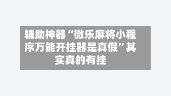 辅助神器“微乐麻将小程序万能开挂器是真假	”其实真的有挂-第2张图片