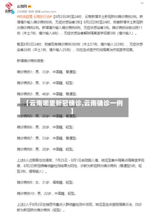 【云南哪里新冠确诊,云南确诊一例】