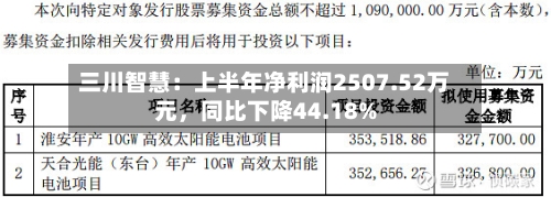 三川智慧：上半年净利润2507.52万元，同比下降44.18%