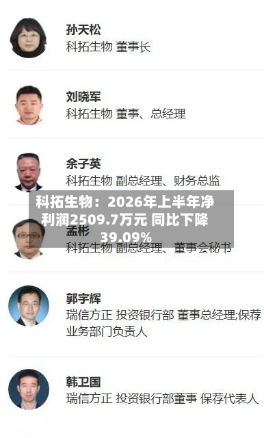 科拓生物：2026年上半年净利润2509.7万元 同比下降39.09%-第2张图片