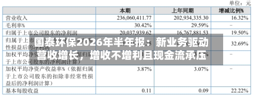 国泰环保2026年半年报：新业务驱动营收增长	，增收不增利且现金流承压-第2张图片