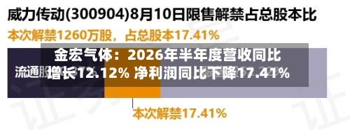 金宏气体：2026年半年度营收同比增长12.12% 净利润同比下降17.41%-第1张图片