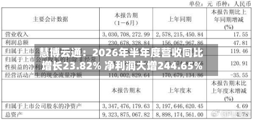慧博云通：2026年半年度营收同比增长23.82% 净利润大增244.65%
